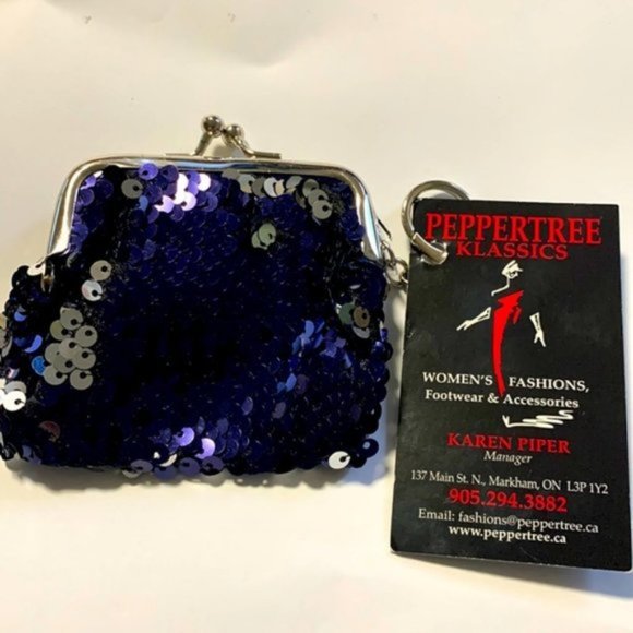 peppertree Accessories - New Peppertree blue purple sequence change coin purse with keyring